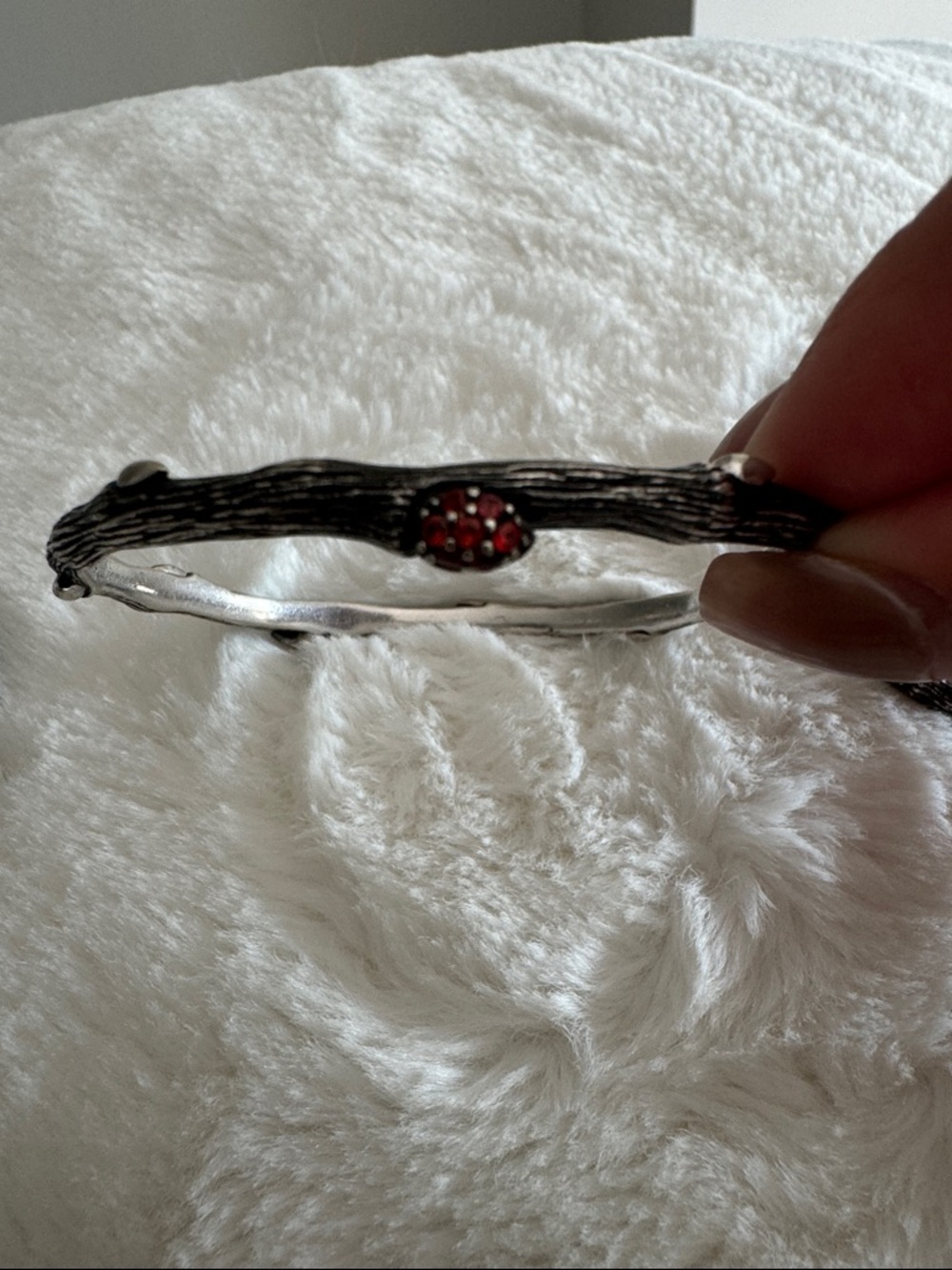 Stephen Dweck Silver-Tone Branch Cuff with Red Stone Accent